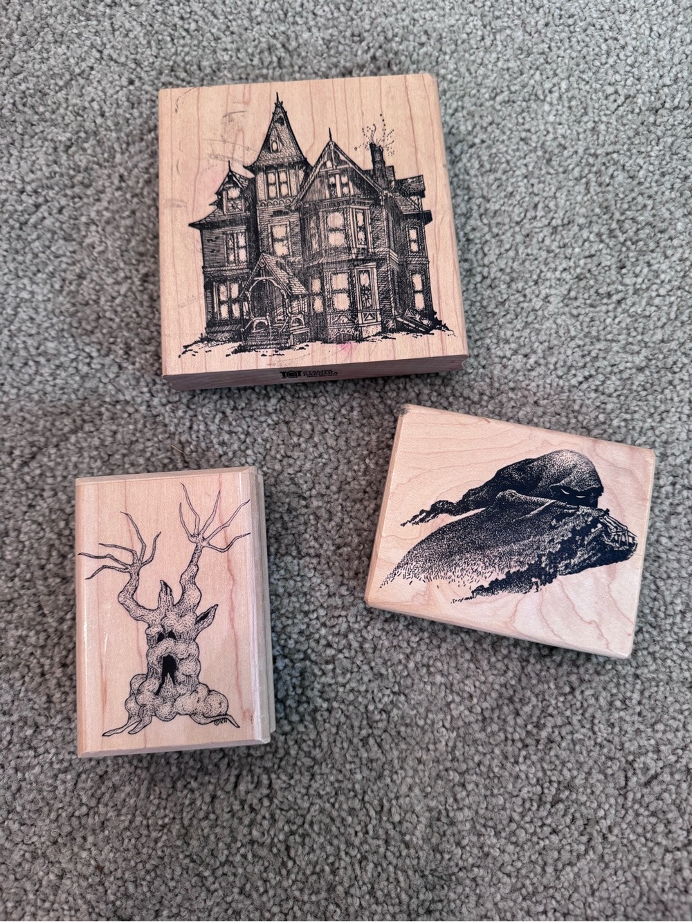 Vintage Spooky Creepy Halloween Wood & Rubber Stamps Crafts Scrapbooking Lot